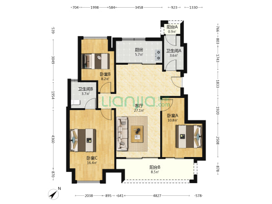 万科城市花园萃阅 3室1厅2卫 101平方