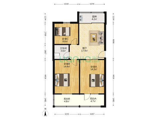 大四福巷 3室1厅1卫 84平方