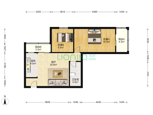 民族大学西路60号院 2室1厅1卫 82平方