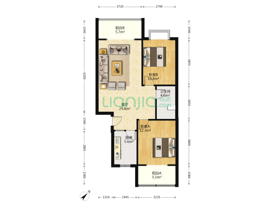 宏源新居 2室1厅1卫 84平方