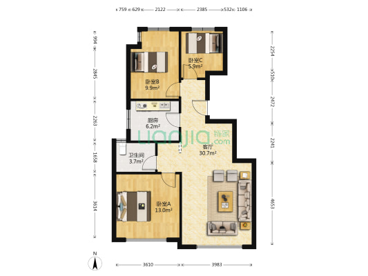 绿城·诚园 3室1厅1卫 94平方