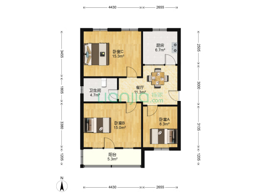 南许巷18号 3室1厅1卫 74平方