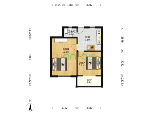 本溪路165弄 2室0厅1卫 53平方