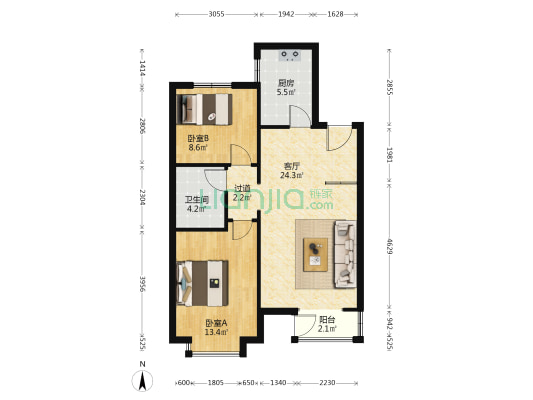 上林风景 2室1厅1卫 87平方