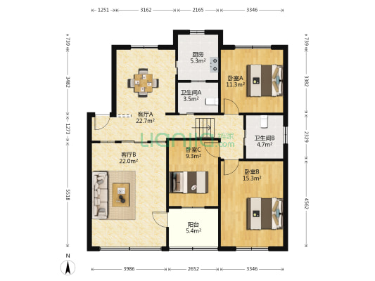 城中一苑 3室2厅2卫 122平方