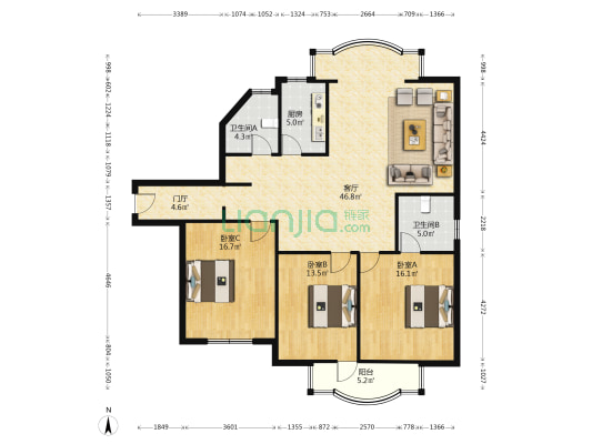 银淀旅游公寓大院 3室1厅2卫 180平方