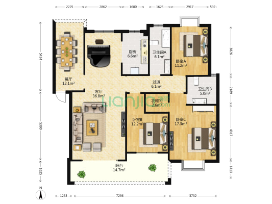 城投青岚小区 3室2厅2卫 133平方