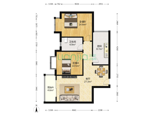 锦馨家园A区 2室1厅1卫 84平方