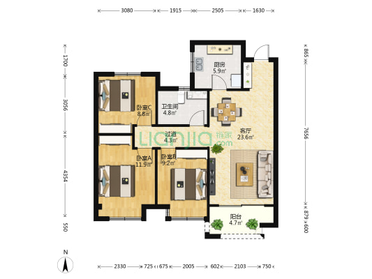 金科集美壹品 3室1厅1卫 98平方