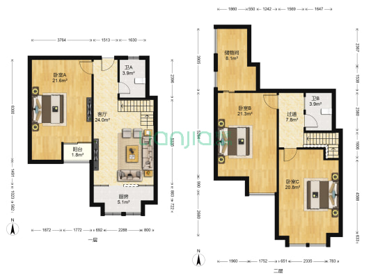 台北不夜城 3室1厅2卫 85平方