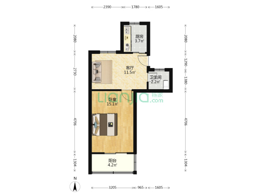 北街26号 1室1厅1卫 45平方