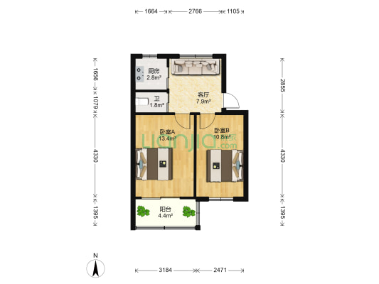昌安新村 2室1厅1卫 52平方