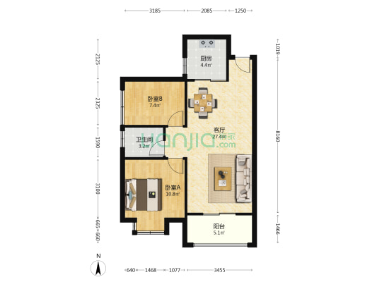 湖畔景苑 2室1厅1卫 83平方