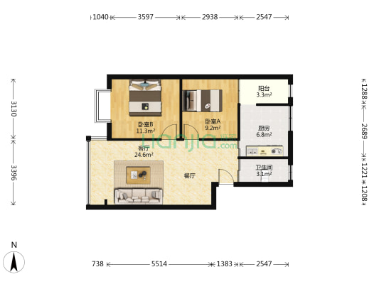 云南无线电厂有限公司生活区 2室1厅1卫 65平方