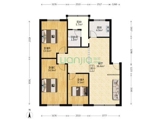 东西巷住宅楼 3室1厅1卫 110平方