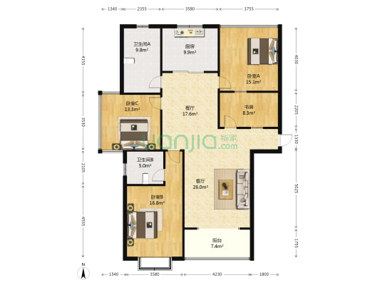 天宇星城 4室2厅2卫 138平方