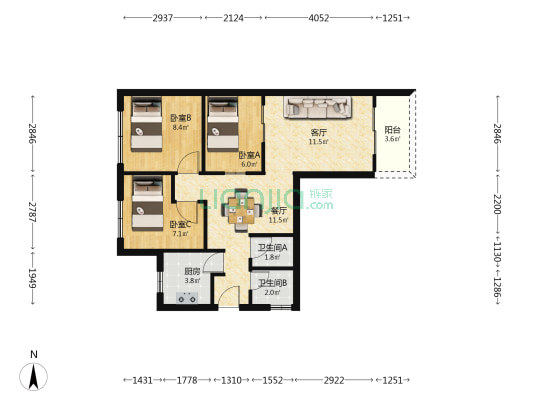 华翠苑 3室2厅2卫 73平方