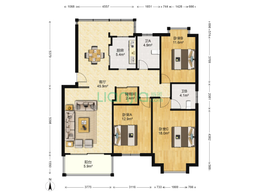柳汀春晓二期 3室1厅2卫 132平方