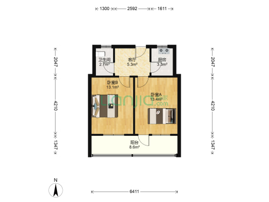 上安电厂生活区 2室1厅1卫 57平方
