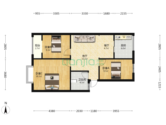金带路 3室2厅1卫 81平方