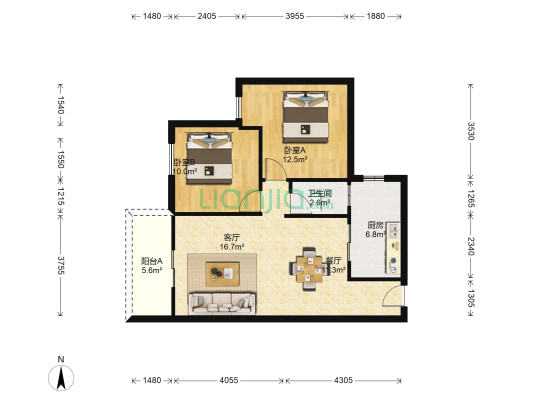 吉雅花園 2室2厅1卫 80平方