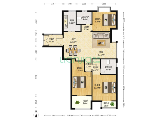 佳源中心广场 3室2厅2卫 118平方
