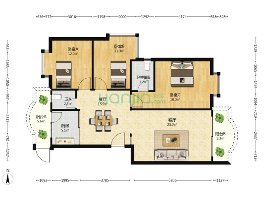 五桂山中学教师楼 3室2厅2卫 114平方