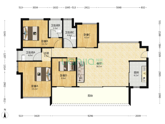 牧云溪谷·和悦府 4室1厅3卫 134平方
