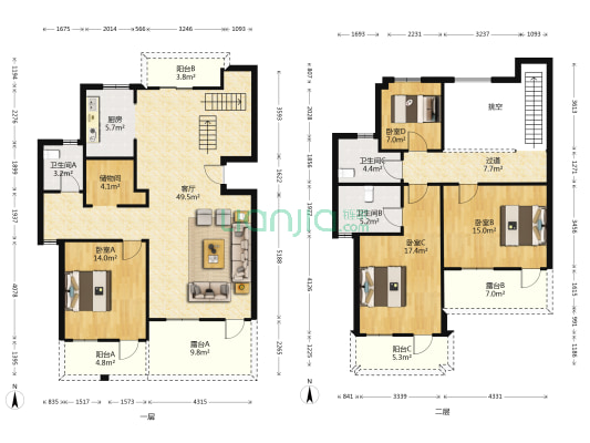 绿野枫景花园 4室1厅3卫 174平方