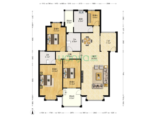 黄金海岸 4室1厅2卫 157平方