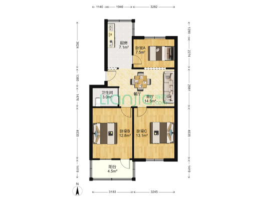 太平里 3室1厅1卫 75平方