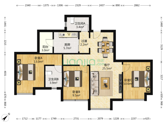 西汇鹃声里 3室1厅2卫 101平方