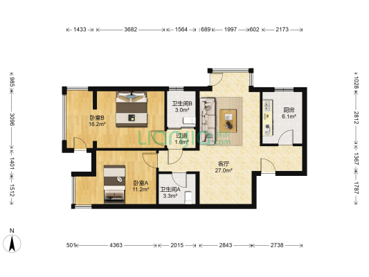 行宫御东园 2室1厅2卫 97平方