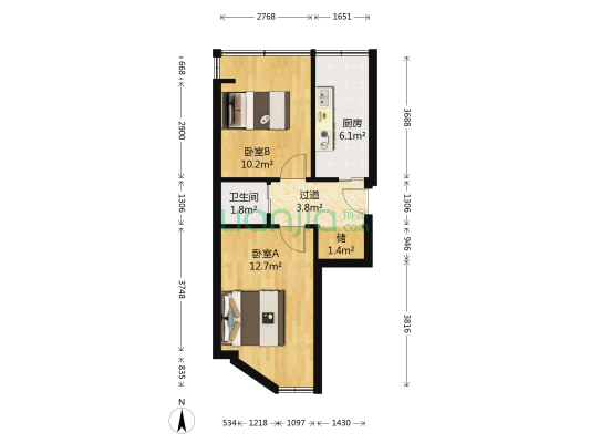 新华里 2室0厅1卫 44平方