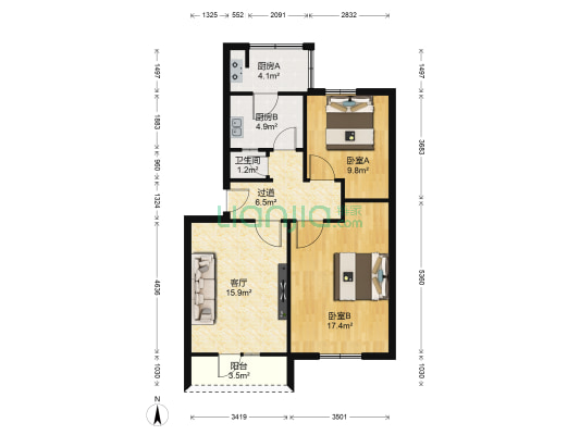 甘肃省地质环境监测院小区 2室1厅1卫 82平方