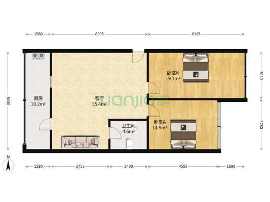 丹银家园 2室1厅1卫 87平方