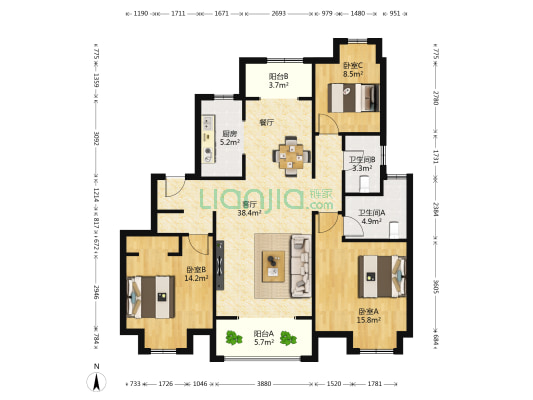 泉城金水湾 3室1厅2卫 129平方