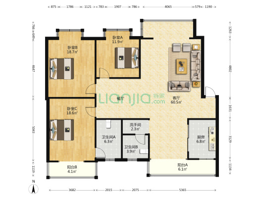 丽景苑 3室1厅3卫 153平方