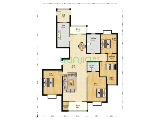通阳公寓 4室1厅2卫 208平方