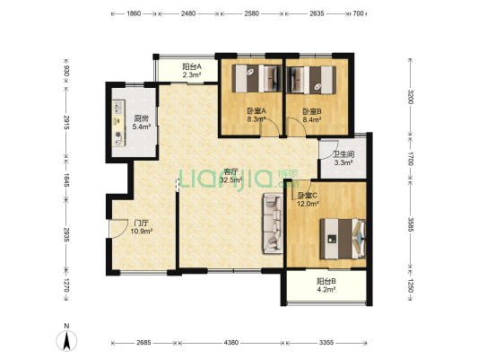 摩天逸品 3室1厅1卫 114平方