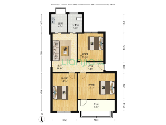 市气象局宿舍 3室1厅1卫 85平方