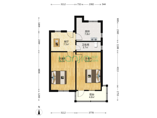 香雪海路2号 2室1厅1卫 66平方