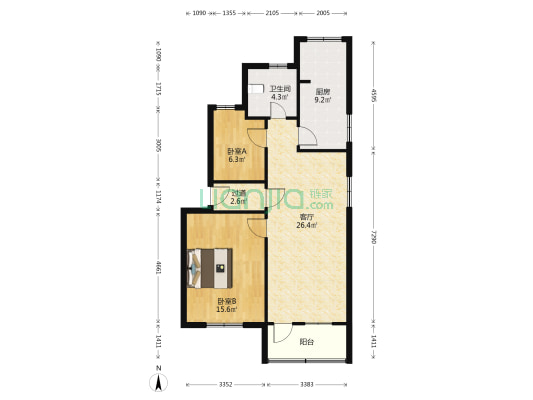 双板桥路102号 2室1厅1卫 80平方