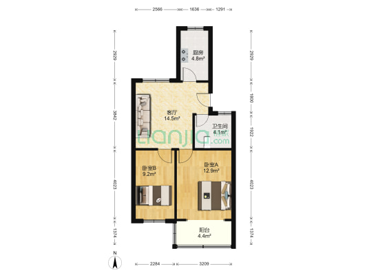 运河人家霞西坊 2室1厅1卫 65平方