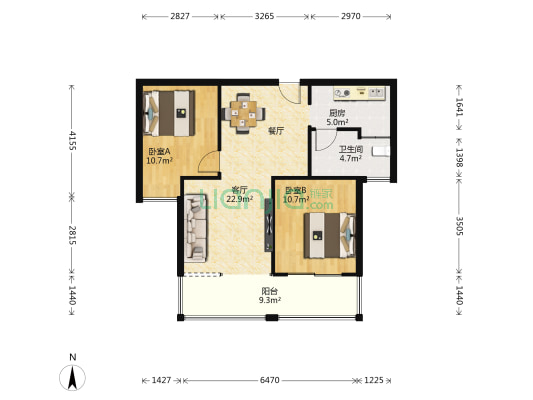 御景首府 2室1厅1卫 76平方