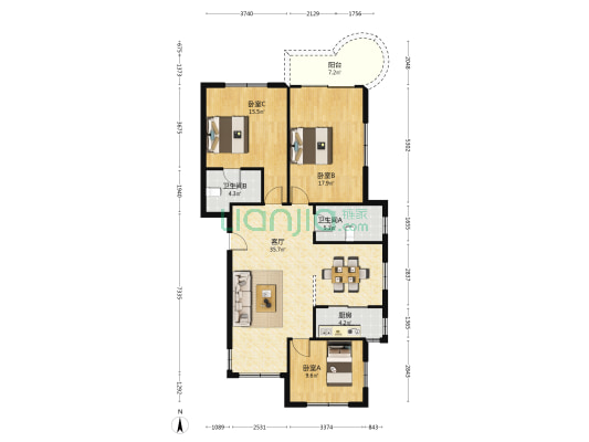 育才小区(乐清市) 3室1厅2卫 114平方