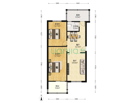 省建材局 2室2厅1卫 90平方