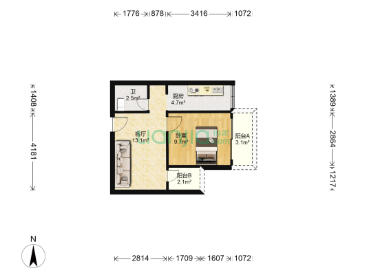 空港金嶺地 1室1厅1卫 43平方