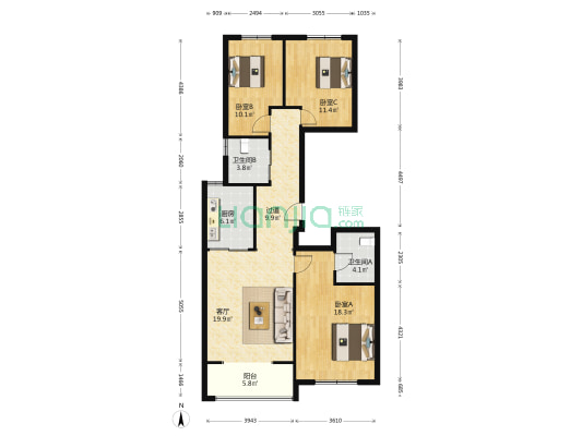 东厦颐景园 3室1厅2卫 122平方