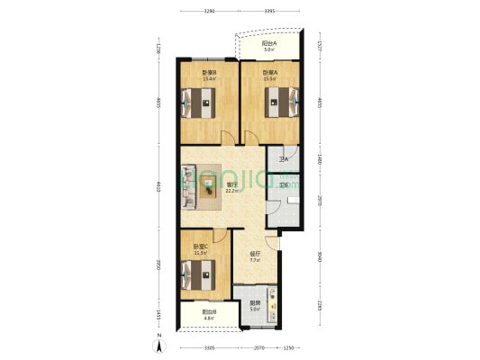 洪宫路165-193号（单号） 3室2厅2卫 110平方